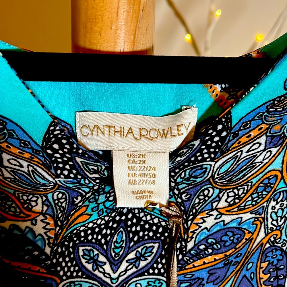 NWT Cynthia Rowley 2X Beautiful Aqua and jewel tones, sleeveless tunic. FLOWY! - Picture 3 of 6